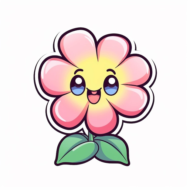 Photo cartoon flower with eyes and a leaf sticking out of it generative ai