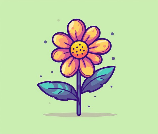 A cartoon flower with a green background