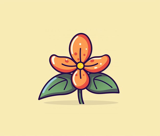 A cartoon flower with a green leaf on it.