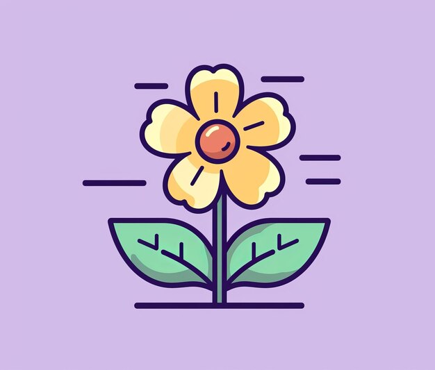 A cartoon of a flower with a green leaf and the word flower on it