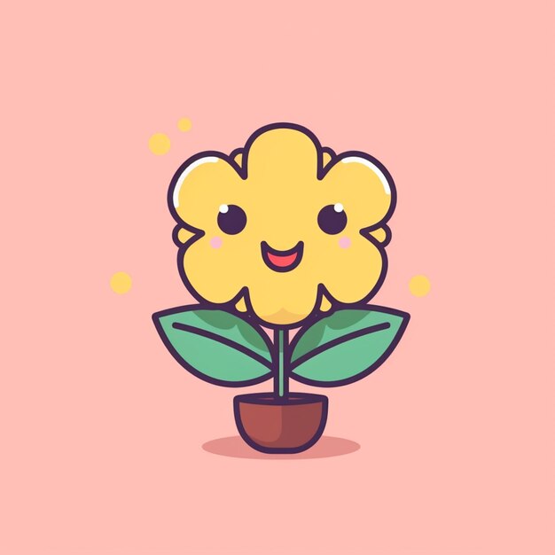 a cartoon flower with a happy face on a pink background generative ai