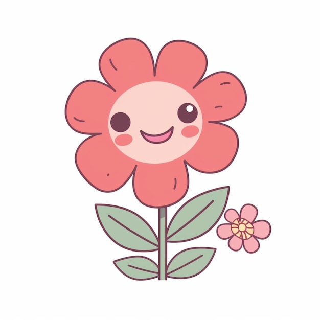 A cartoon flower with a pink face and a flower on the bottom.