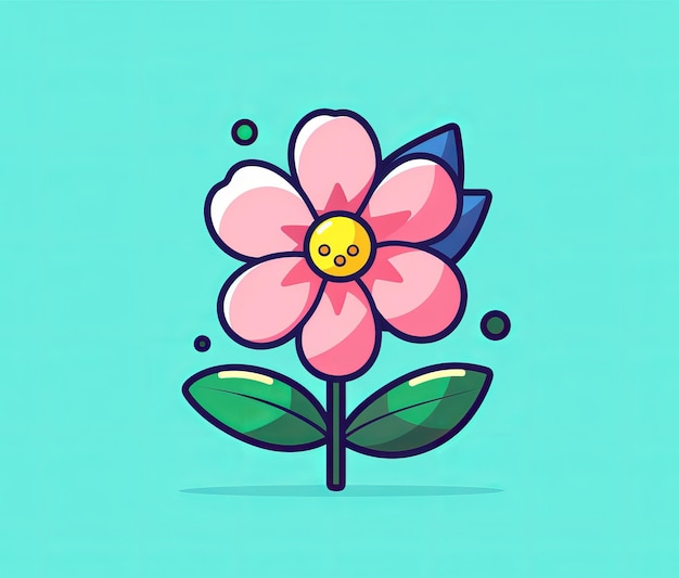 Photo a cartoon flower with a smiley face on a blue background.