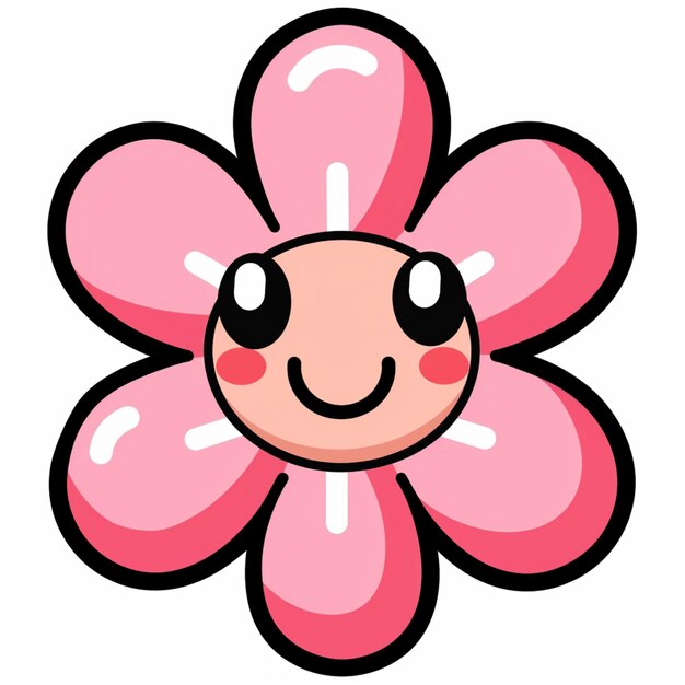 Photo cartoon flower with a smiley face and a pink petals generative ai