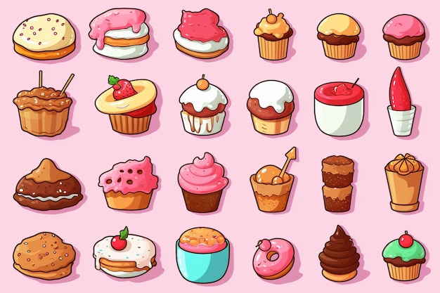 cartoon food set cute food icons jpeg in the style of street art characters layered gestures