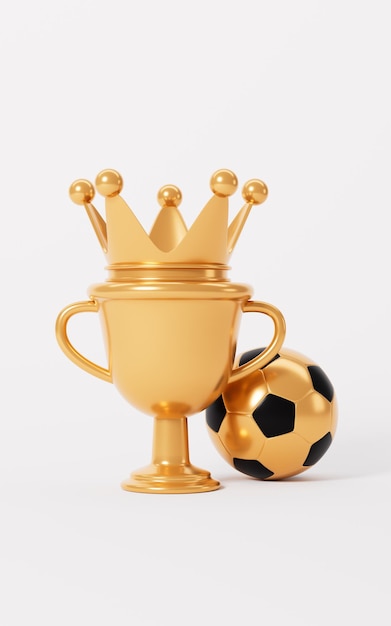 Мультяшный футбол и трофей на белом фоне 3D рендеринг Цифровой рисунок