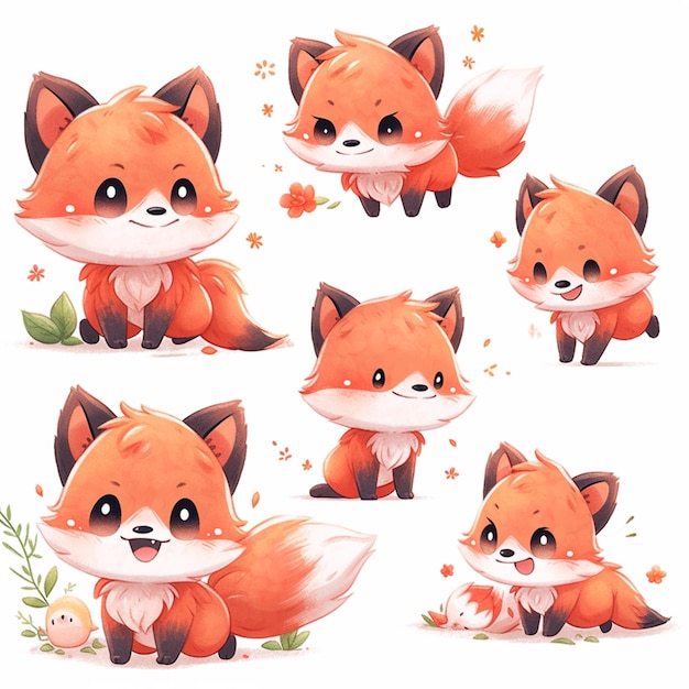 cartoon fox character with different expressions and expressions generative ai