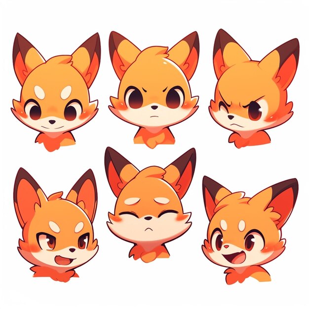 Photo cartoon fox character with different expressions generative ai