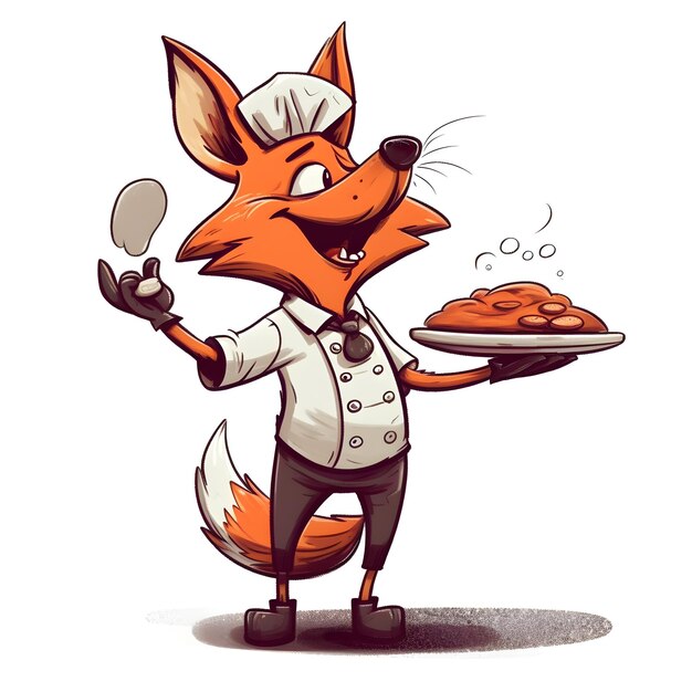 Photo a cartoon of a fox holding a tray of doughnuts