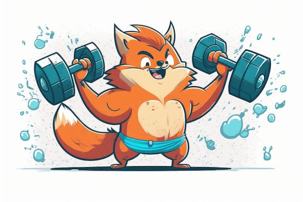 Photo a cartoon of a fox lifting weights.