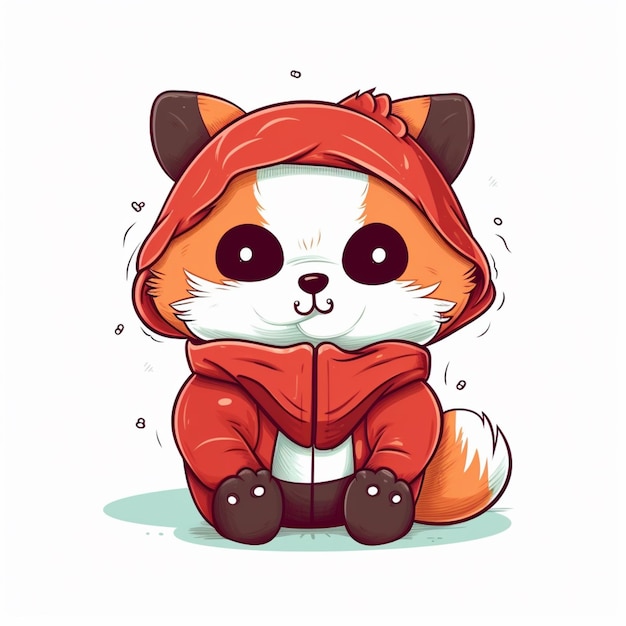 cartoon fox in a red hoodie sitting on the ground generative ai