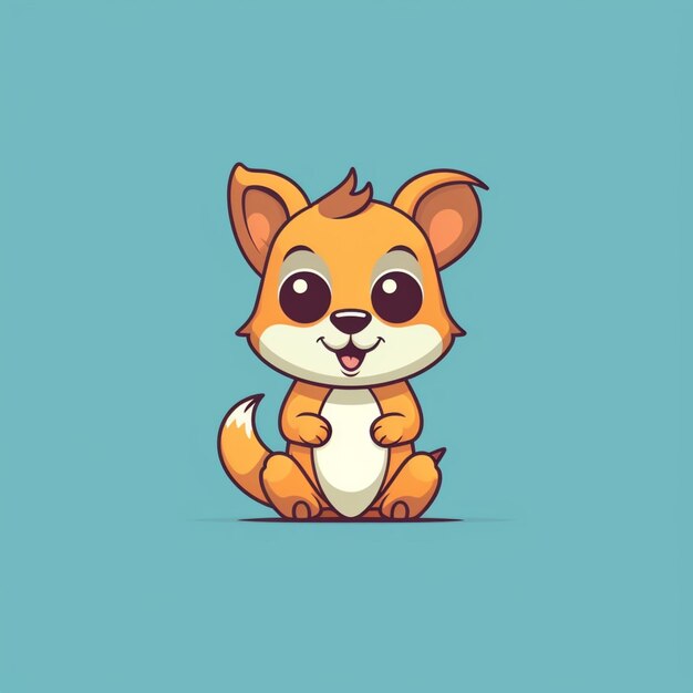 cartoon fox sitting on the ground with a blue background generative ai