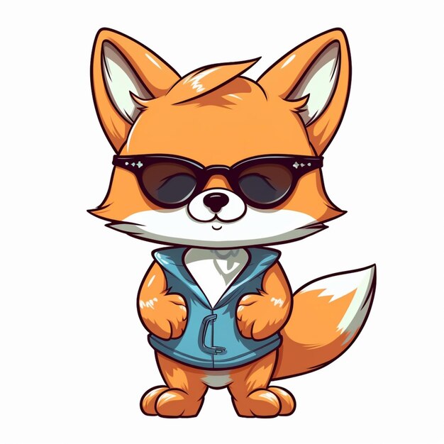 Photo cartoon fox wearing sunglasses and a vest generative ai