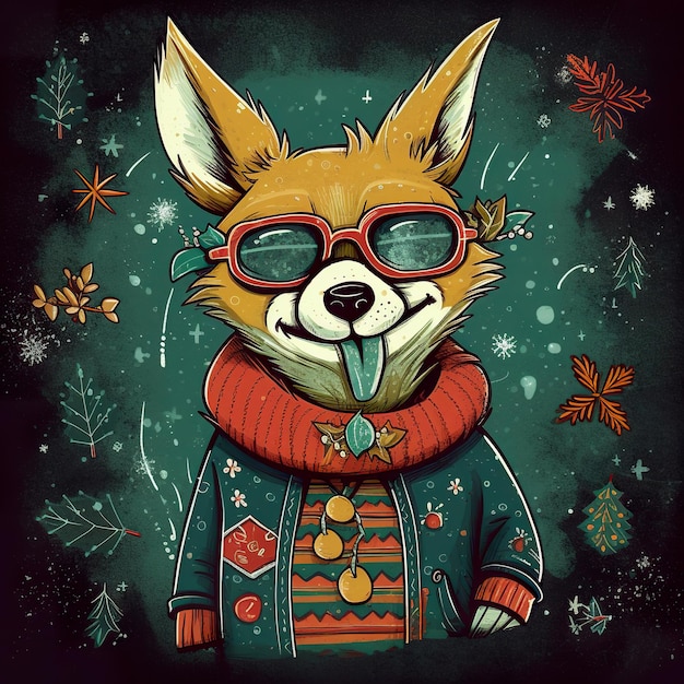 Photo a cartoon fox wearing a sweater and sunglasses generative ai image