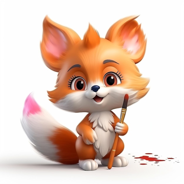 Photo a cartoon fox with a brush and paint