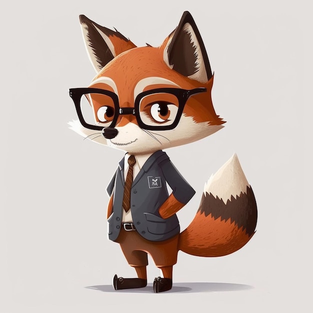 A cartoon fox with glasses and a tie that says'fox'on it