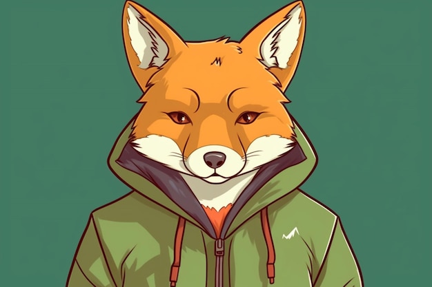 A cartoon fox with a green jacket and a green hoo