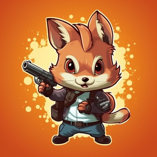 cartoon fox with gun and jacket generative ai