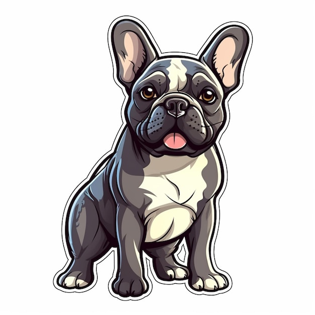 a cartoon french bulldog sitting down with its tongue out generative ai