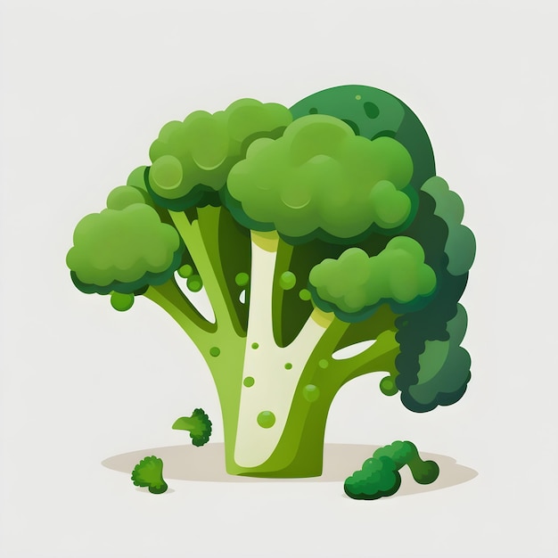 Cartoon fresh vegetables broccoli on white background