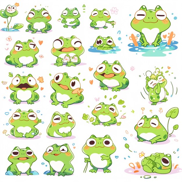 cartoon frog character set with various expressions generative ai