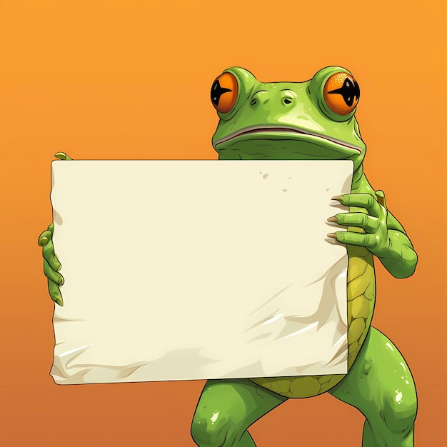 Photo a cartoon of a frog holding a sign that says 