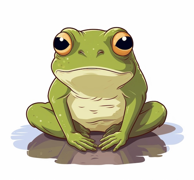 Photo cartoon frog sitting on a rock with big eyes generative ai