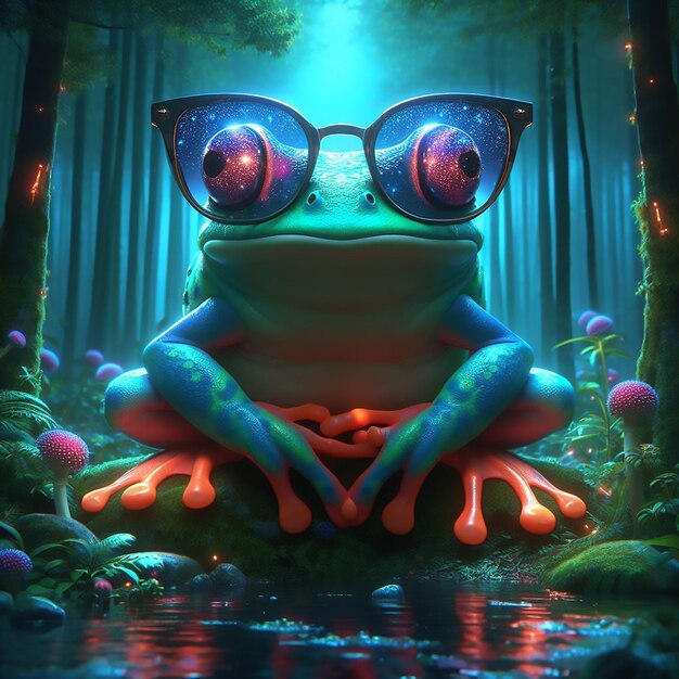 Photo a cartoon of a frog wearing glasses