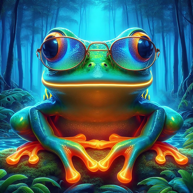 Photo a cartoon of a frog wearing glasses