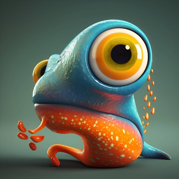 Cartoon frog with big eyes on dark background 3D Illustration