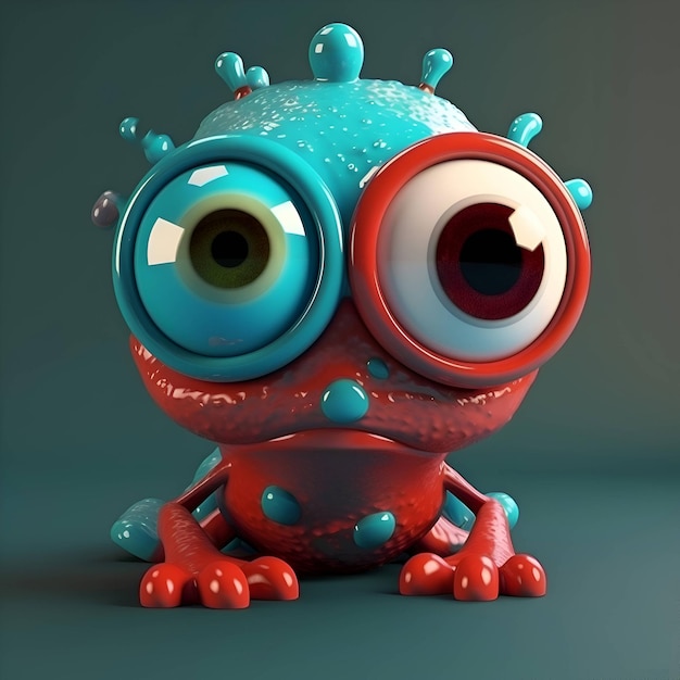 Cartoon frog with big eyes on dark background 3D Illustration