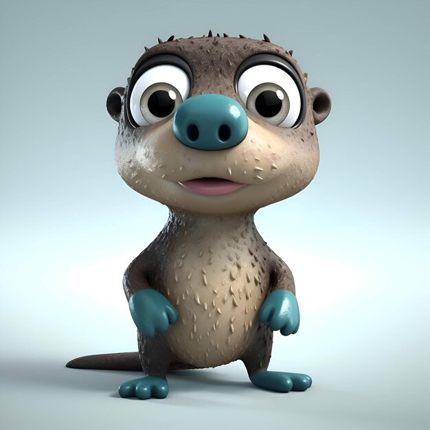 Cartoon frog with blue eyes sitting on gray background 3D Illustration