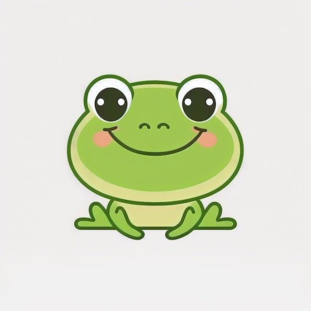 A cartoon frog with a pink nose and a green nose sits on a white background.