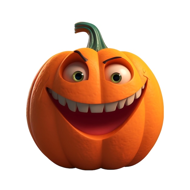 Cartoon fruit characterangry pumpkin with face and eyes isolated on white background Fruit series