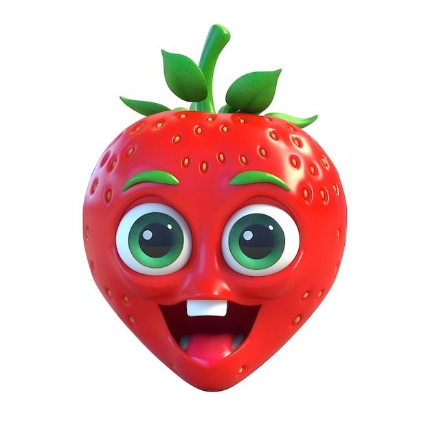 Cartoon fruit characterhappy strawberry with face and eyes isolated on white background Fruit series