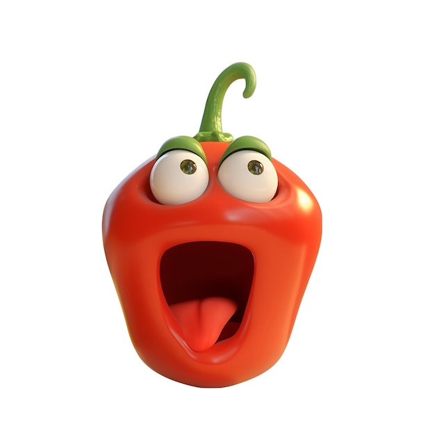 Cartoon fruit charactersurprised pepper with face and eyes isolated on white background Fruit series