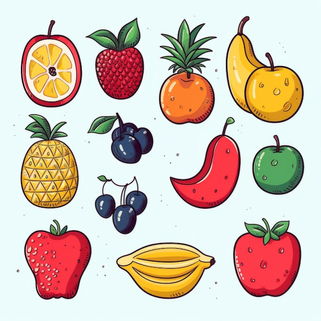 Foto cartoon fruit icon set
