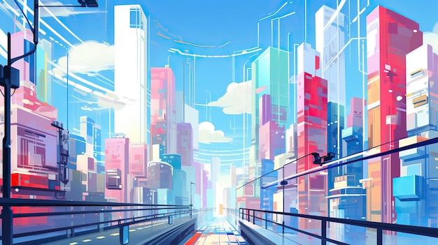 cartoon futuristic city