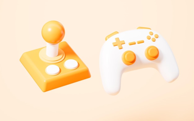 Cartoon gamepad in the yellow background 3d rendering