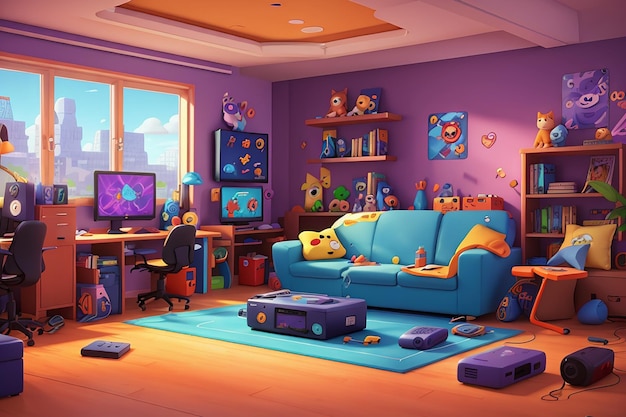 Photo cartoon gamer room illustration