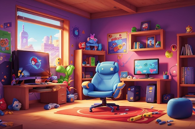 Cartoon gamer room illustration