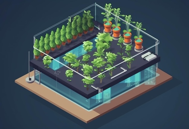 A cartoon of a garden with plants growing in a greenhouse.