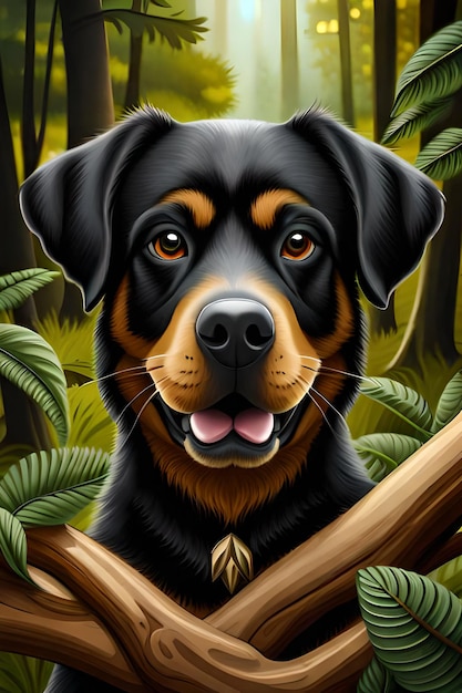 Cartoon geïllustreerd van rottweiler die een zonnebril draagt