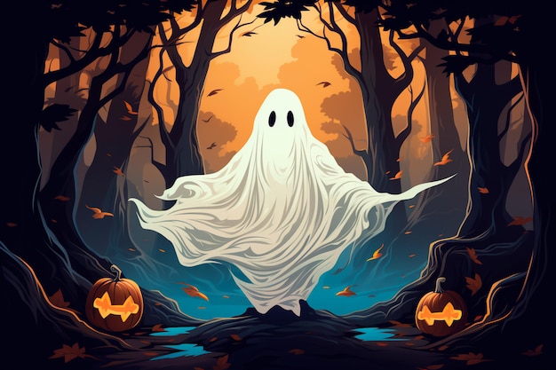 Cartoon ghost on Halloween illustration AI generated