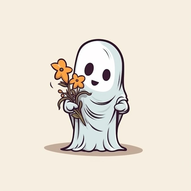 A cartoon ghost holding a flower in his hand generative ai