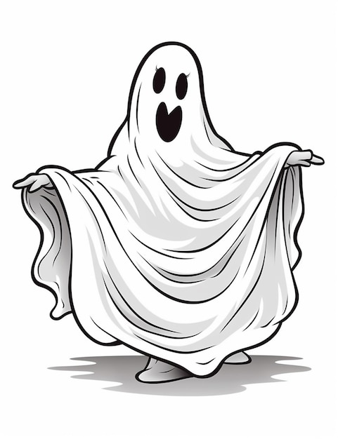 A cartoon ghost with a black outline on the face.