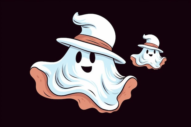 Photo a cartoon ghost with a hat and a ghost cookie generative ai