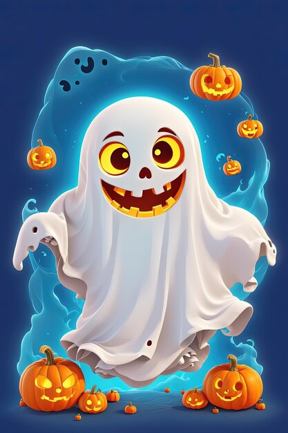 Photo a cartoon ghost with a pumpkin and ghost face