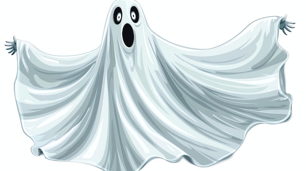 Photo a cartoon ghost with a surprised expression on its face the ghost is wearing a white sheet and has big round eyes