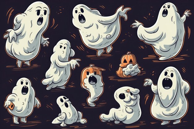 Photo cartoon ghosts set halloween illustration